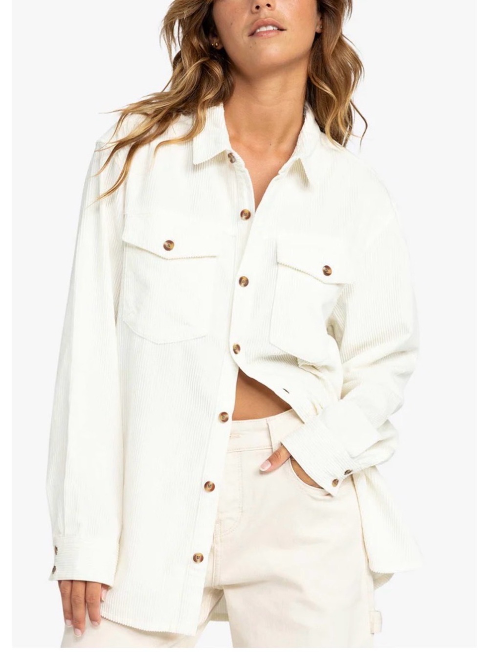 Heavyweight Corduroy Button-Down Shirt/Shacket | Cream/Ivory| Size Large